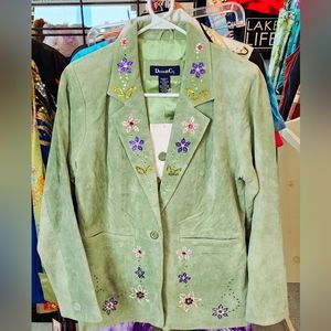Denim & Co. Sage Green Suede Blazer Blinged with Swarovski Crystals